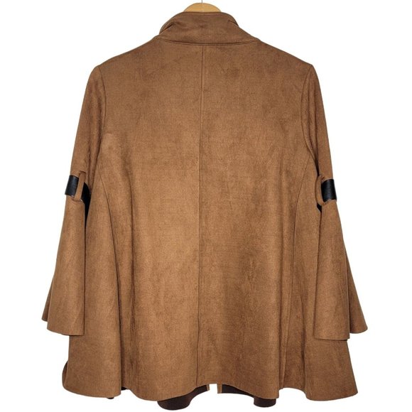 Joseph Ribkoff Size 8 Brown Vegan Suede Swing Jacket Bell Sleeves Full Zip‎ - Picture 2 of 5